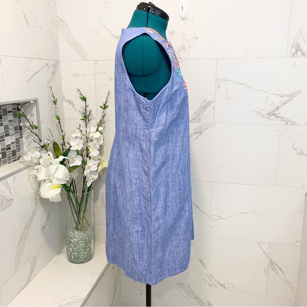 Talbots Dress Linen Blue Embroidered 16 - Picture 9 of 15